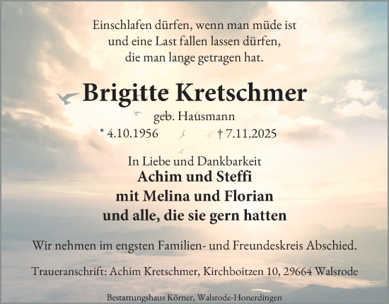 Traueranzeige von Brigitte Kretschmer von Tageszeitung
