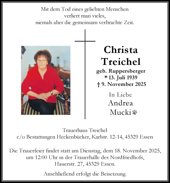 Traueranzeige von Christa Treichel von Tageszeitung