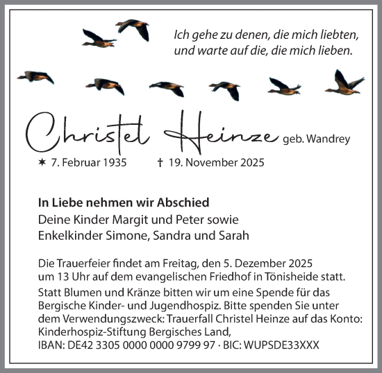 Traueranzeige von Christel Heinze von Tageszeitung