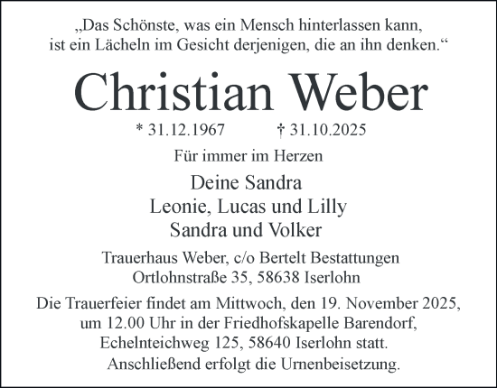 Traueranzeige von Christian Weber von Tageszeitung