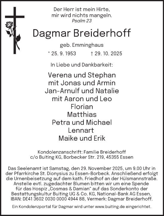 Traueranzeige von Dagmar Breiderhoff von Tageszeitung