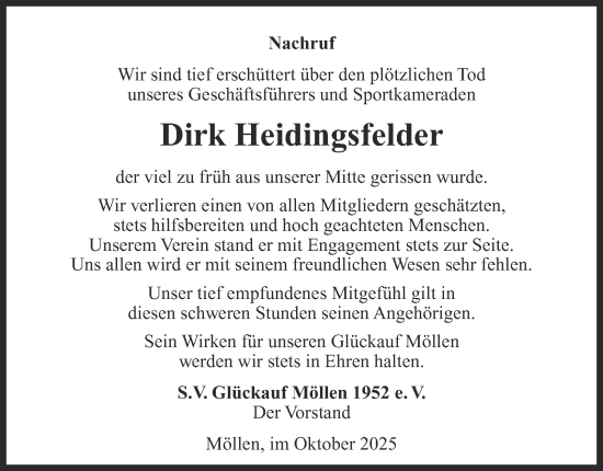 Traueranzeige von Dirk Heidingsfelder von Tageszeitung