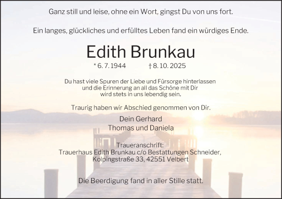 Traueranzeige von Edith Brunkau von Tageszeitung