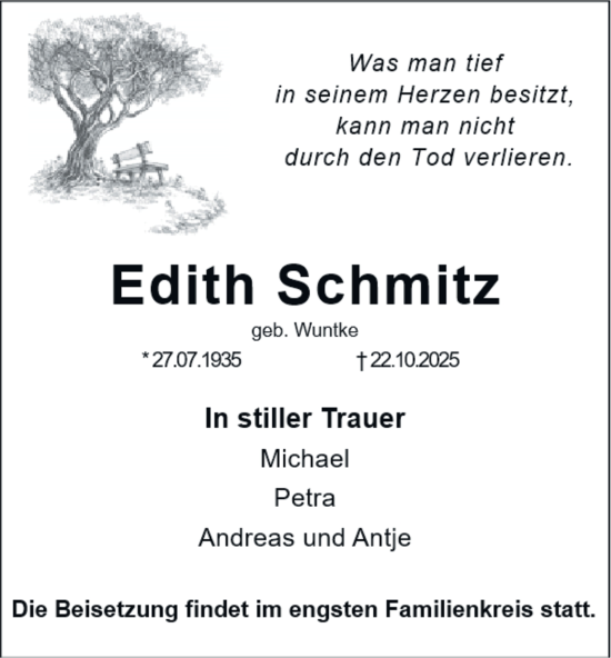 Traueranzeige von Edith Schmitz von Tageszeitung