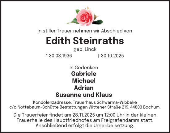 Traueranzeige von Edith Steinraths von Tageszeitung