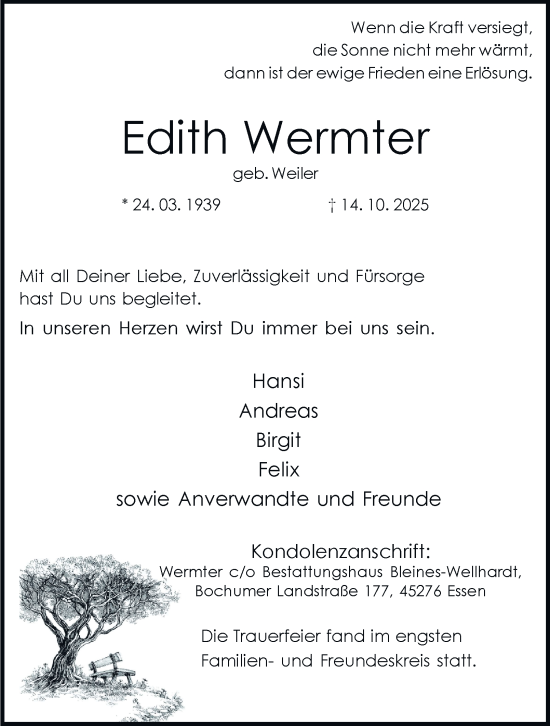 Traueranzeige von Edith Wermter von Tageszeitung