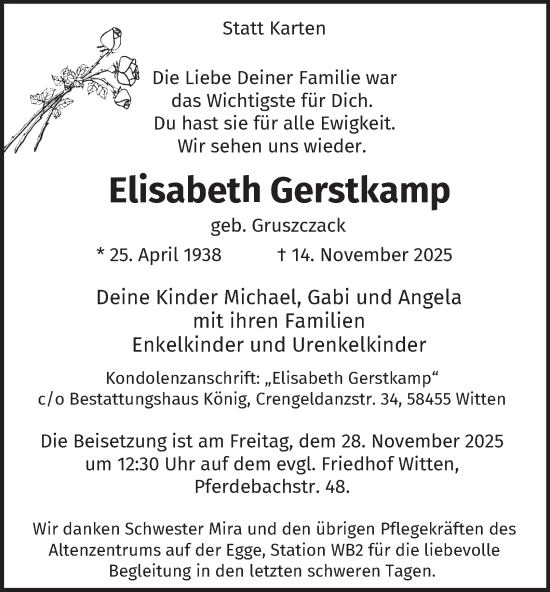 Traueranzeige von Elisabeth Gerstkamp von Tageszeitung