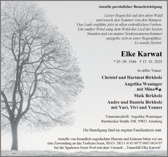 Traueranzeige von Elke Karwat von Tageszeitung