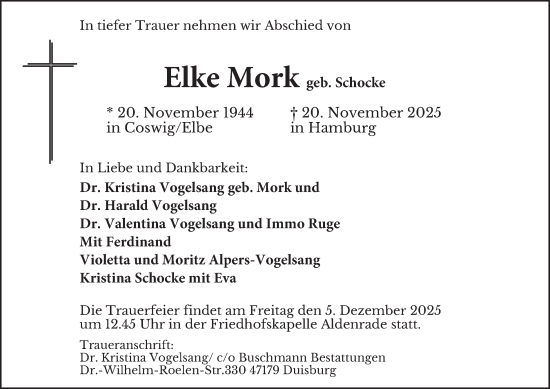 Traueranzeige von Elke Mork von Tageszeitung