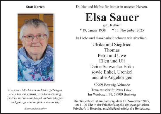 Traueranzeige von Elsa Sauer von Tageszeitung