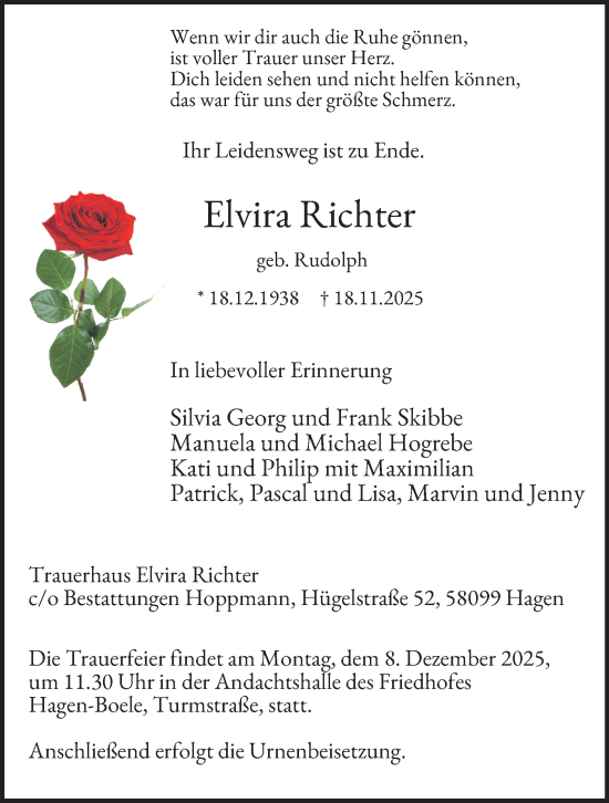 Traueranzeige von Elvira Richter von Tageszeitung