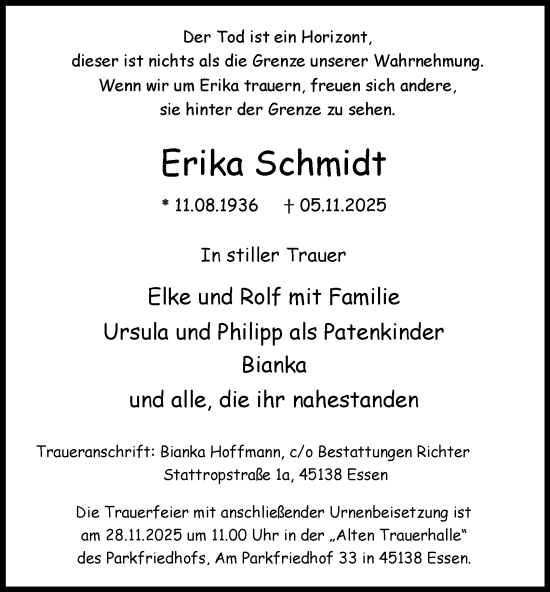 Traueranzeige von Erika Schmidt von Tageszeitung