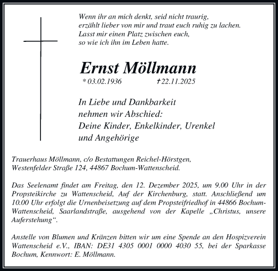 Traueranzeige von Ernst Möllmann von Tageszeitung