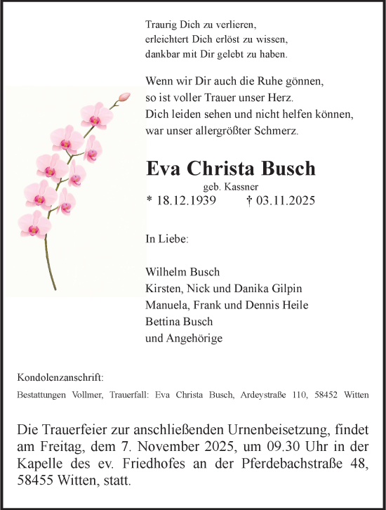 Traueranzeige von Eva Christa Busch von Tageszeitung