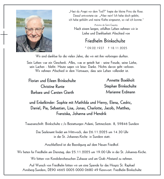 Traueranzeige von Friedhelm Brinkschulte von Tageszeitung