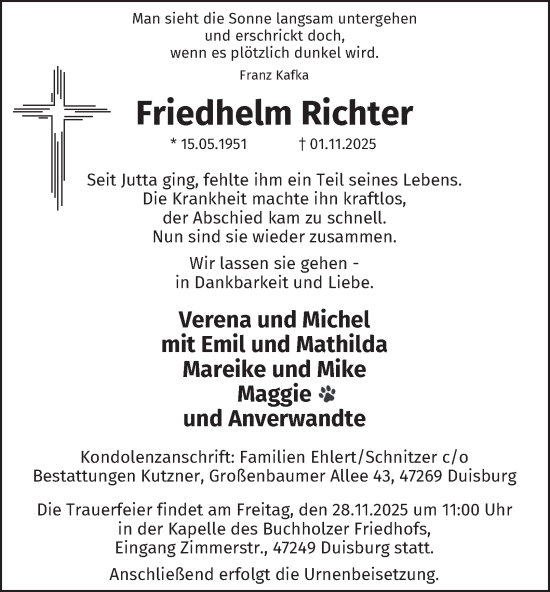 Traueranzeige von Friedhelm Richter von Tageszeitung