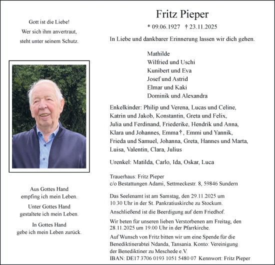 Traueranzeige von Fritz Pieper von Tageszeitung