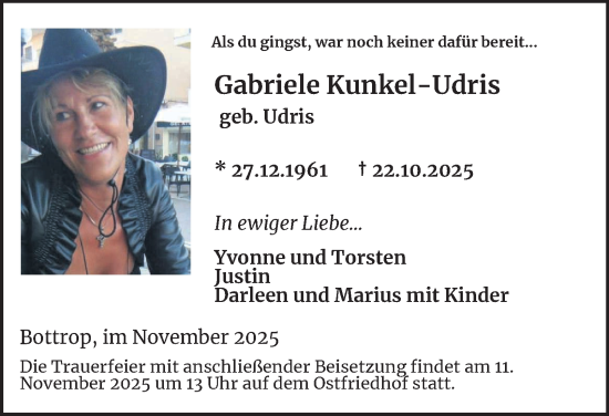 Traueranzeige von Gabriele Kunkel-Udris von Tageszeitung
