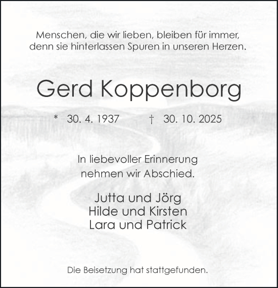 Traueranzeige von Gerd Koppenborg von Tageszeitung