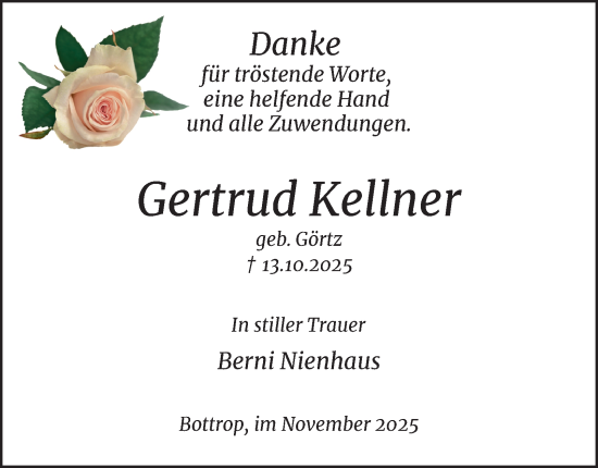 Traueranzeige von Gertrud Kellner von Tageszeitung