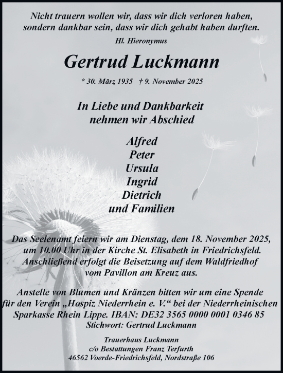 Traueranzeige von Gertrud Luckmann von Tageszeitung