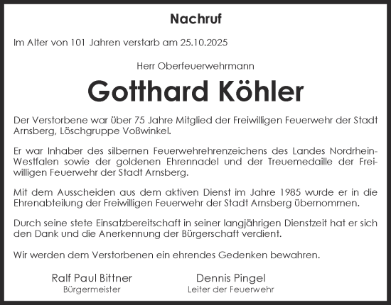 Traueranzeige von Gotthard Köhler von Tageszeitung