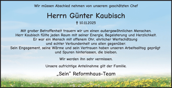 Traueranzeige von Günter Kaubisch von Tageszeitung