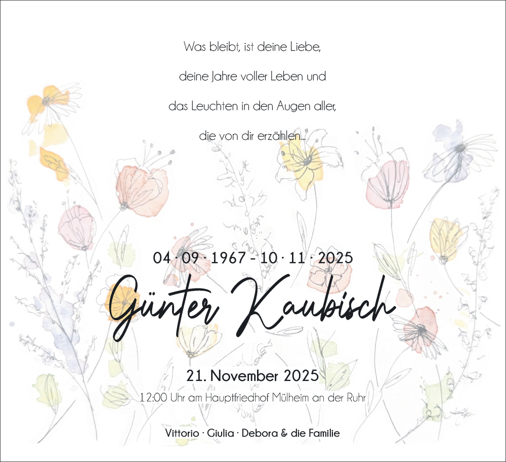  Traueranzeige für Günter Kaubisch vom 19.11.2025 aus Tageszeitung