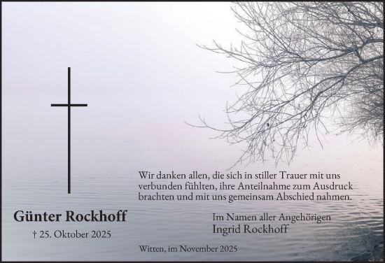 Traueranzeige von Günter Rockhoff von Tageszeitung
