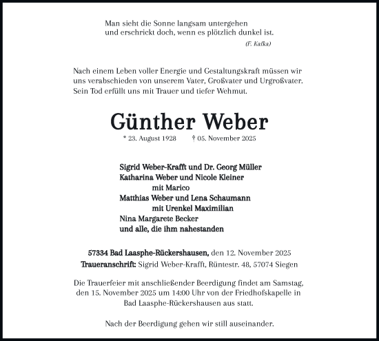 Traueranzeige von Günther Weber von Tageszeitung