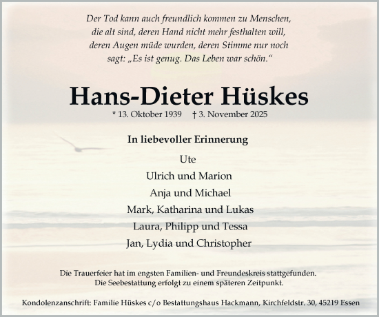 Traueranzeige von Hans-Dieter Hüskes von Tageszeitung