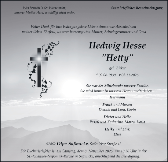 Traueranzeige von Hedwig Hesse von Tageszeitung