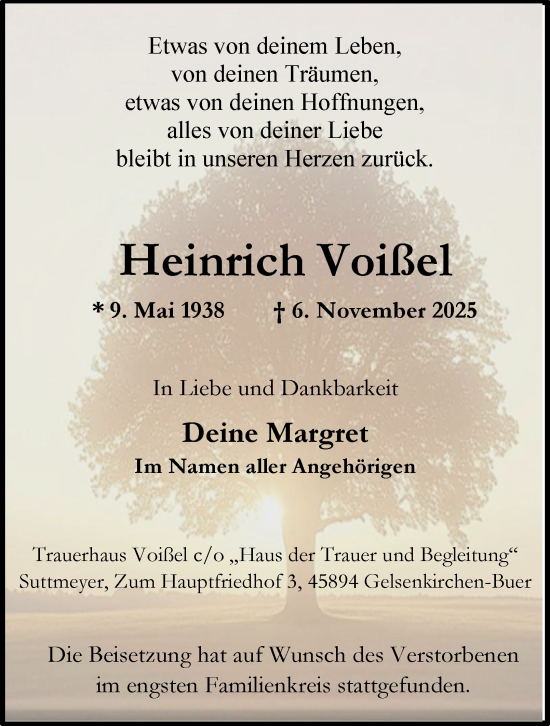 Traueranzeige von Heinrich Voißel von Tageszeitung