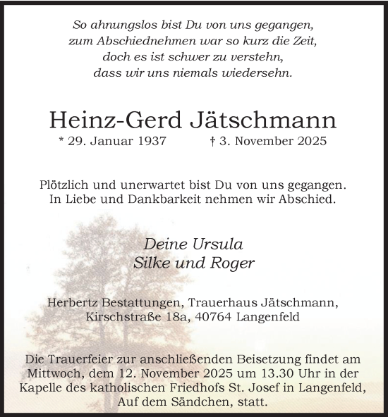Traueranzeige von Heinz-Gerd Jätschmann von Tageszeitung