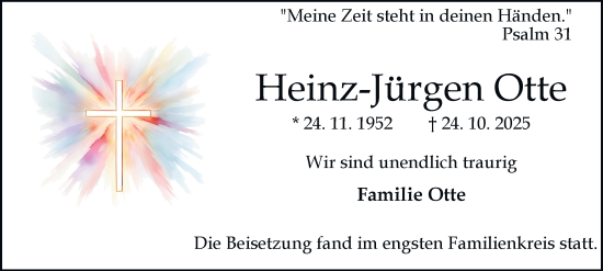 Traueranzeige von Heinz-Jürgen Otte von Tageszeitung