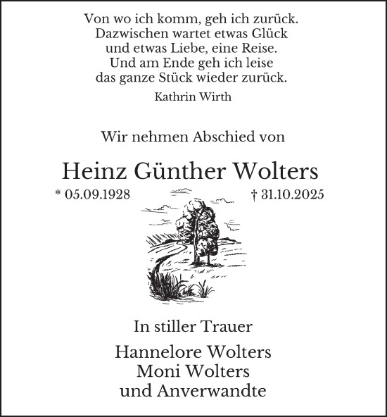 Traueranzeige von Heinz Günther Wolters von Tageszeitung