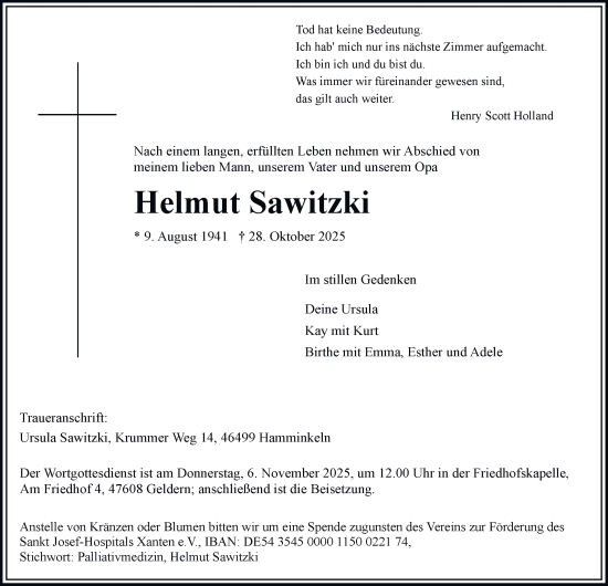 Traueranzeige von Helmut Sawitzki von Tageszeitung