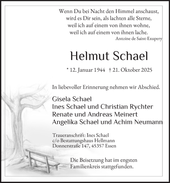 Traueranzeige von Helmut Schael von Tageszeitung