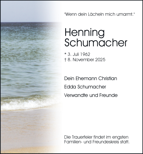 Traueranzeige von Henning Schumacher von Tageszeitung