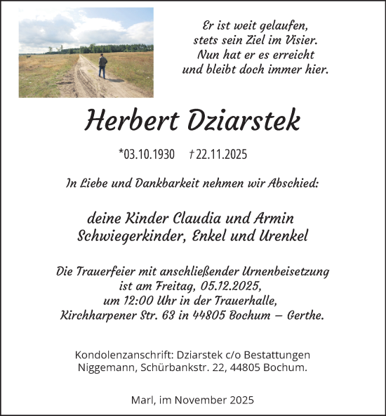 Traueranzeige von Herbert Dziarstek von Tageszeitung