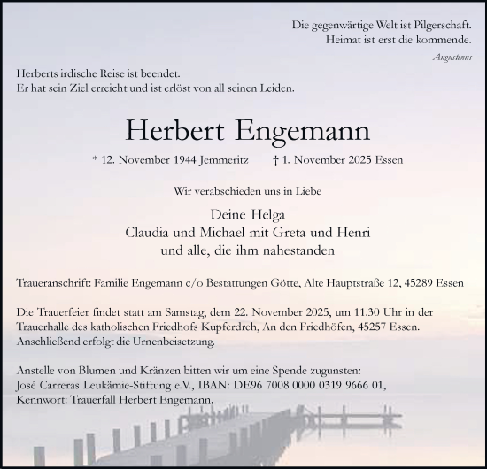 Traueranzeige von Herbert Engemann von Tageszeitung
