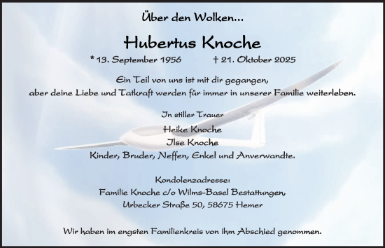 Traueranzeige von Hubertus Knoche von Tageszeitung