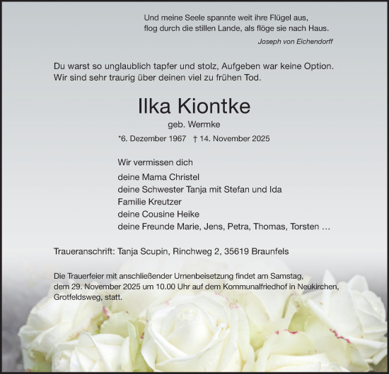 Traueranzeige von Ilka Kiontke von Tageszeitung