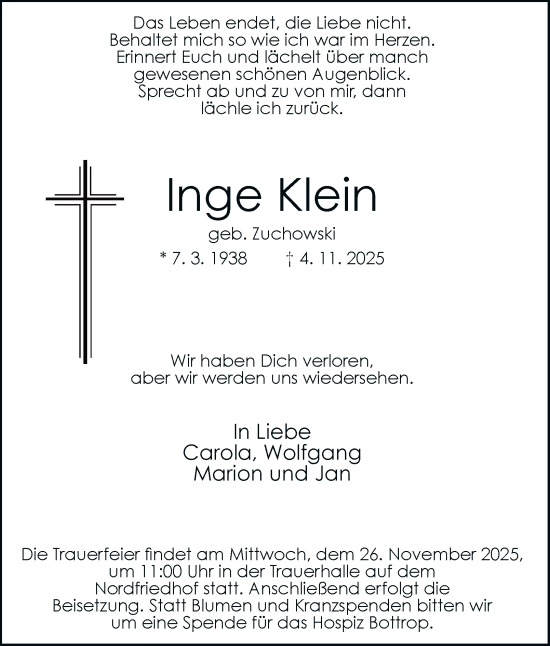 Traueranzeige von Inge Klein von Tageszeitung