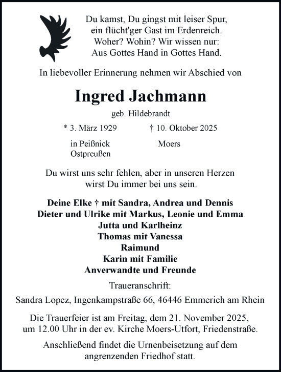 Traueranzeige von Ingred Jachmann von Tageszeitung