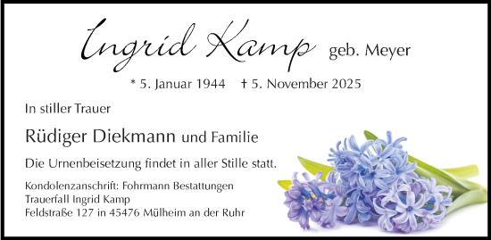 Traueranzeige von Ingrid Kamp von Tageszeitung