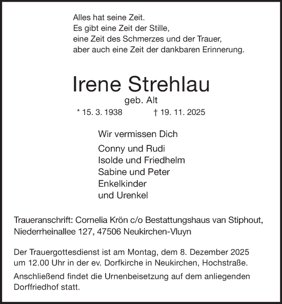 Traueranzeige von Irene Strehlau von Tageszeitung