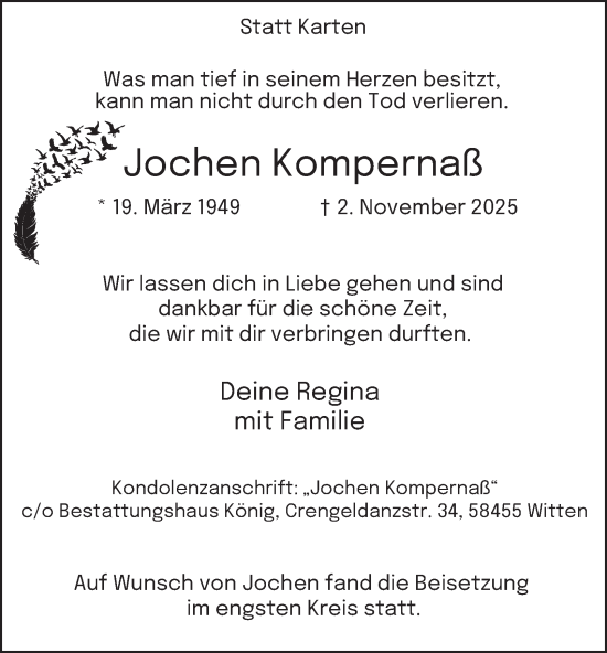 Traueranzeige von Jochen Kompernaß von Tageszeitung