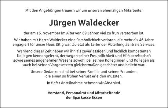 Traueranzeige von Jürgen Waldecker von Tageszeitung
