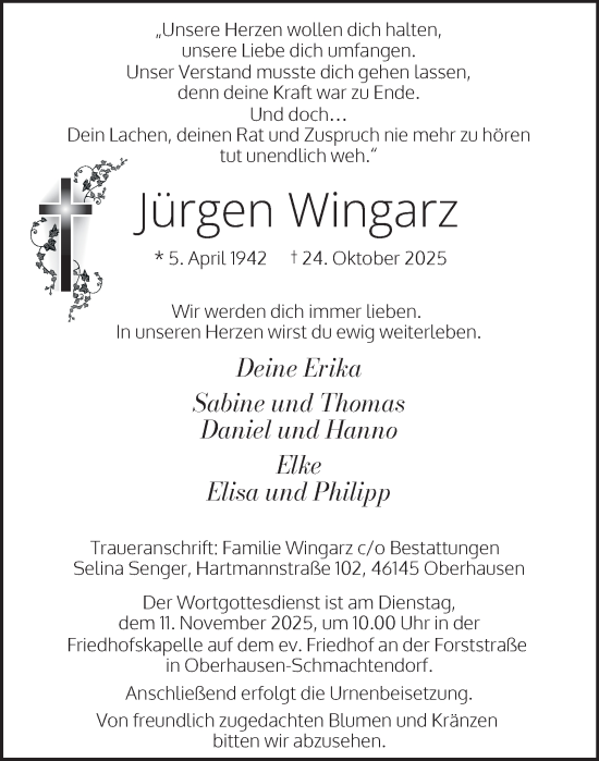 Traueranzeige von Jürgen Wingarz von Tageszeitung